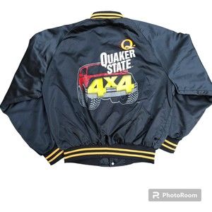 Vintage Quaker State Motor Oil 4x4 Satin Bomber Jacket Size Large